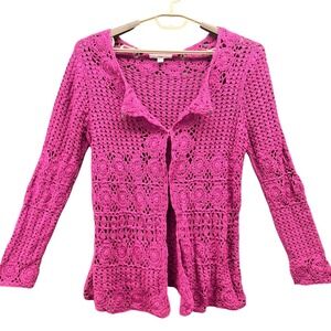 Liz Claiborne Vintage Crochet Boho Cardigan‎ Pink Medium